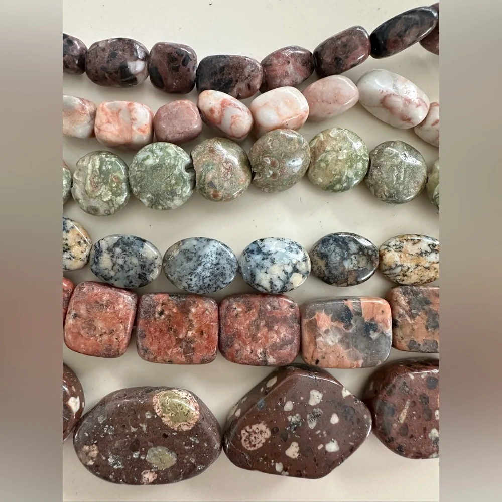 Natural Jasper & Stone Bead Strand Lot – 6 Strands – 15” Each - Picture 1 of 9